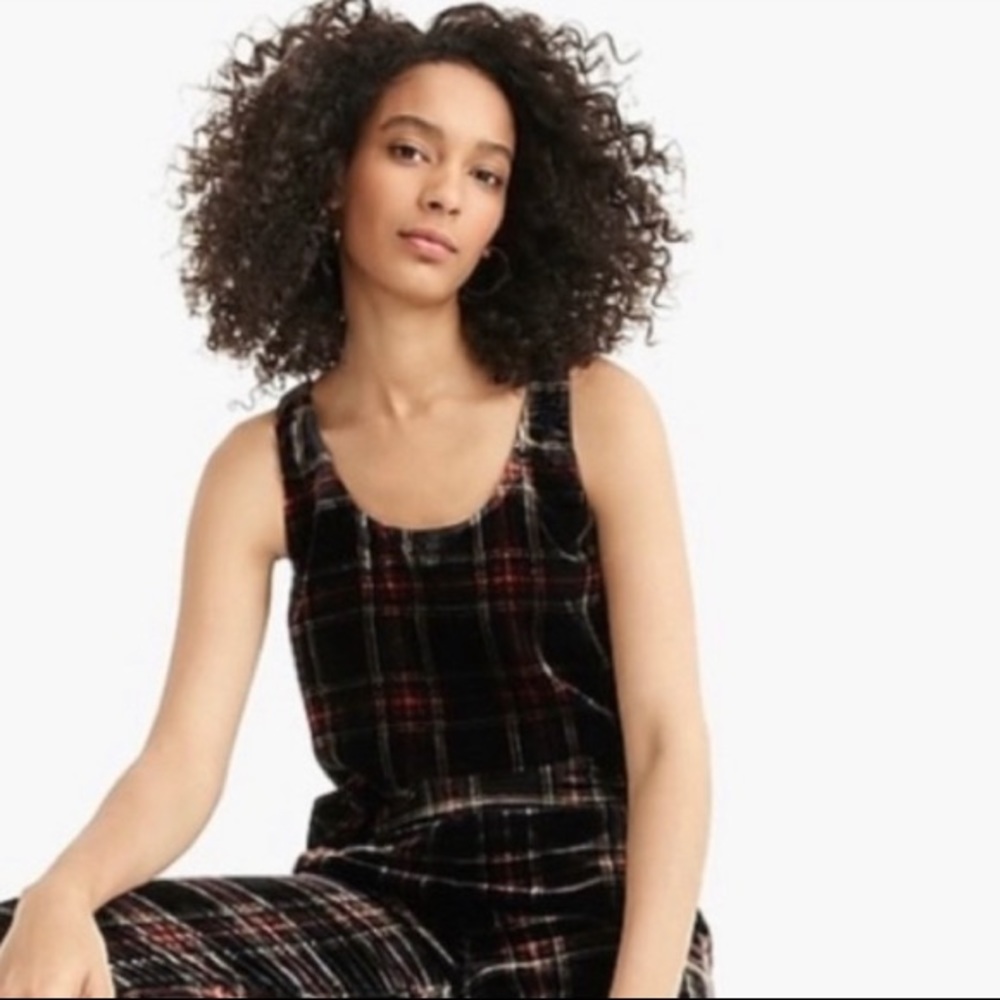 J. CREW Plaid Velvet “Stewart” Tank Top NWT Black Red Yellow Green Scoop Neck 0